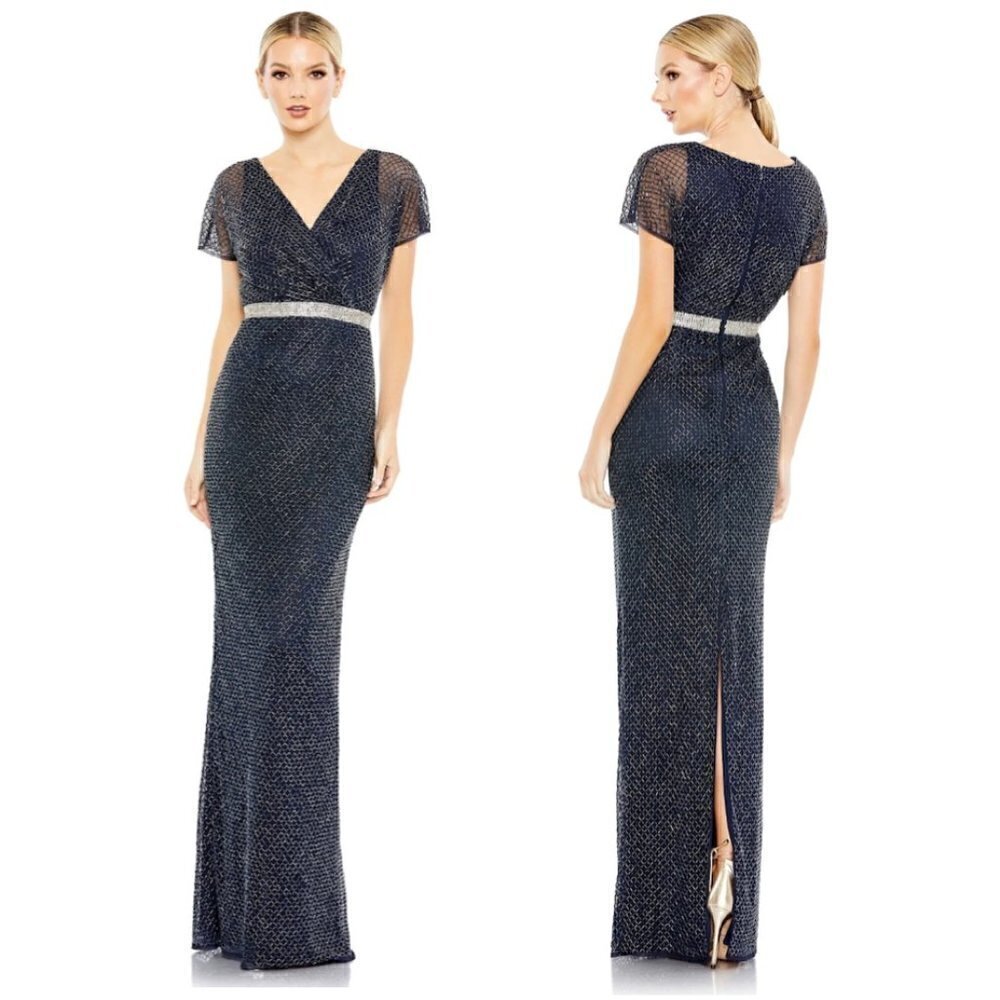 MAC DUGGAL Beaded Column Gown in Midnight Size US 4